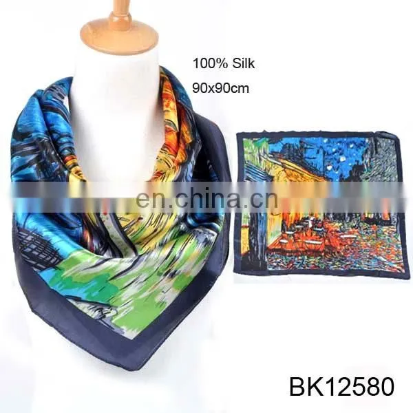 HIght Quality Digital Print Lady Wholesale Suquare Custom Silk Printed Scarf
