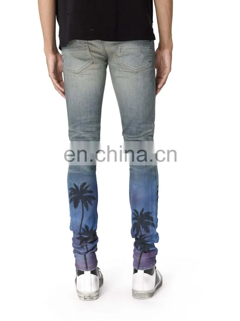 DiZNEW Custom Stretch Denim Palm print Jeans For Men
