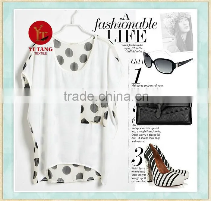 Printed short sleeve chiffon blouse in factory price