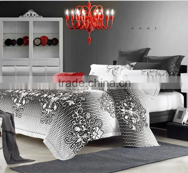 White With Black Flocked Duvet Cover Set