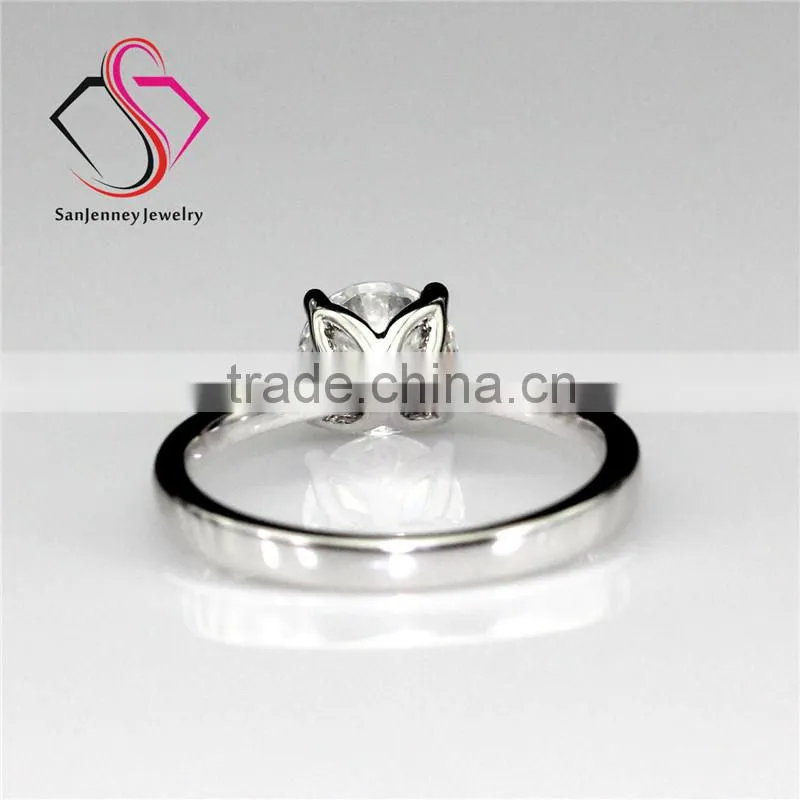 Round Brilliant Cut Moissanite Solitaire 4 Prong 1 Carat 6.5mm Center 14k White Yellow Gold Diamond Engagement Ring