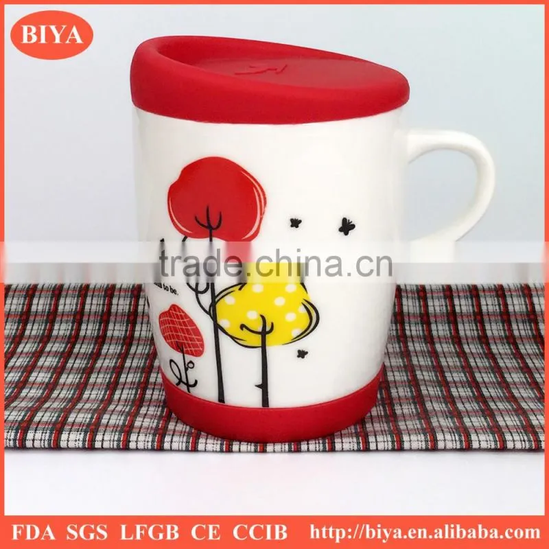 silicone mug covers ceramic cup and mug with silicone lid and bottom with handle mug and decal
