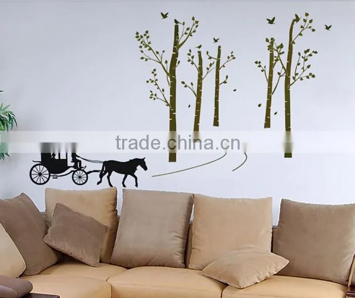Black Trees Birds Carriage Wall Decal Home Sticker Paper Removable Living Room Bedroom Art Picture DIY Mural