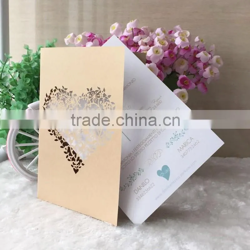 Various colors heart design laser cut wedding invitation card custom names front the invitations