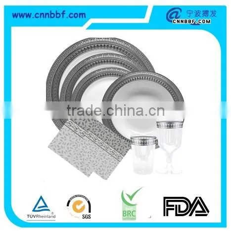 Luxury Plastic tableware set with silver printing for wedding