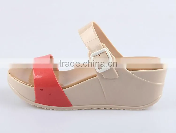 2015 Color Blocking Jelly Slippers Ladies Fashion Wedges Jelly Shoes
