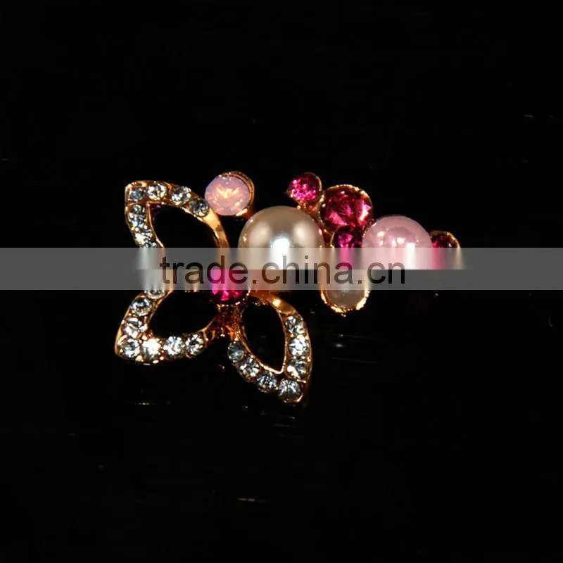 26MM Gold Plating Alloy Flower Pearl Crystal Rhinestone Button For Jewelry Garment Accessory