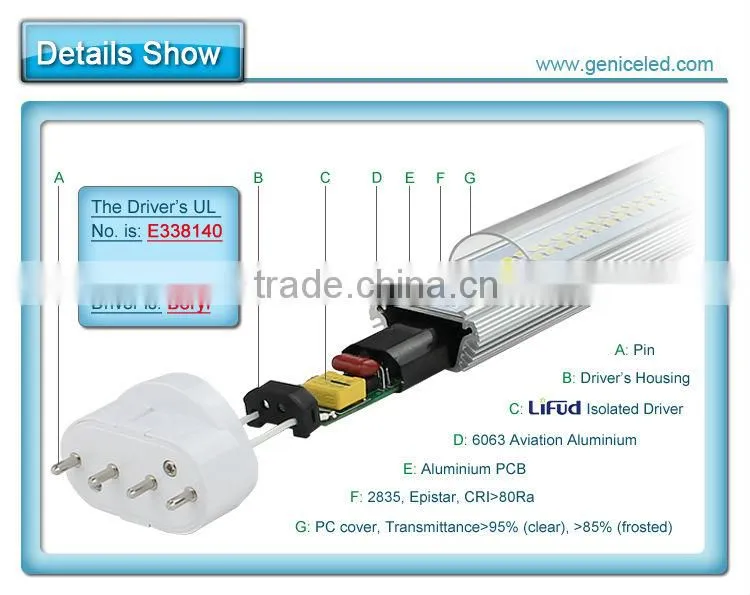26w 18w 15w 12w 9w High Quality 2g11 Pll Led Tube