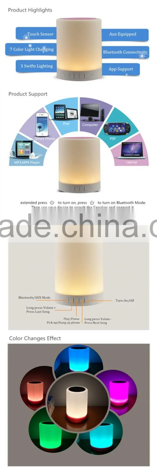 Portable Rechargable Touch Sensitive Smart Led Quran Speaker With Lamp