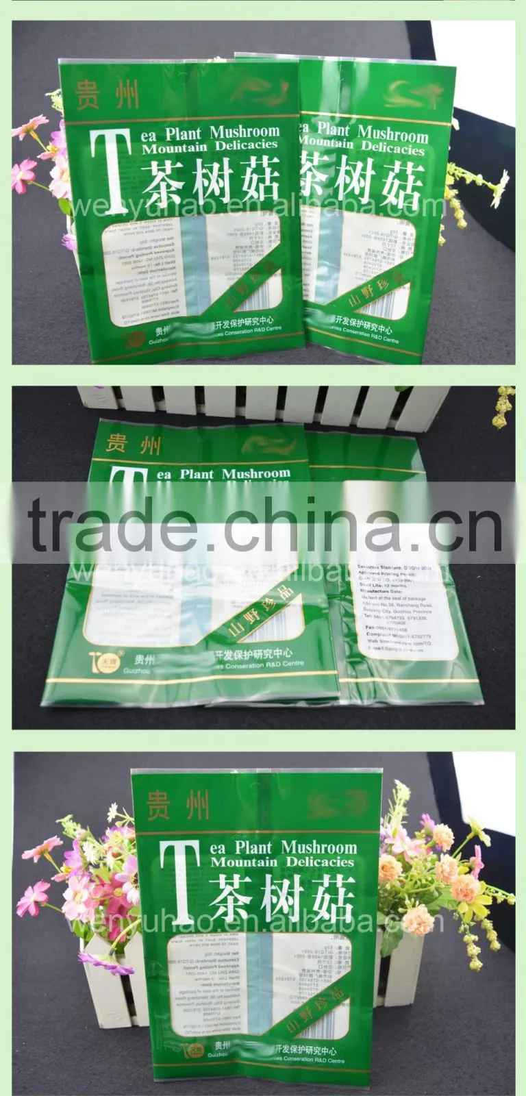 composite back seal header plastic bag with clear window and printing for mushroom packing