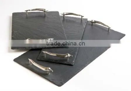 medium rectangular shaped slate square serving tray with handles