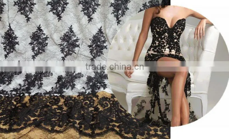 Wholesale white bridal embroidered tulle lace fabric