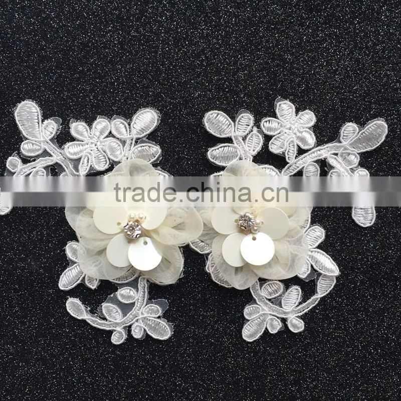 Handmade Fabric Flower Applique With Feather,Flower Patches For Cloth