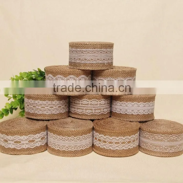Vintage burlap lace tirm,rustic jute trims,wired burlap ribbon for wedding decoration