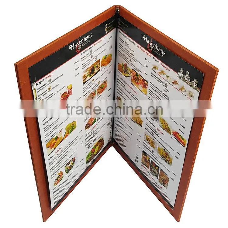 Custom Design Restaurant Menu Holder, PU Leather Cover Drink Menu Book/leather file folder
