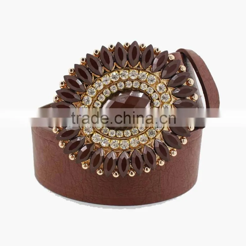 Vintage Style women's fashion PU brand belt with shiny rhinestone square shape buckle