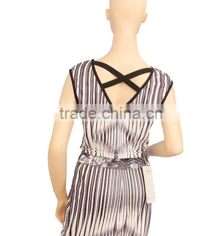 2016 stripe digital print women sleeveless dress suit
