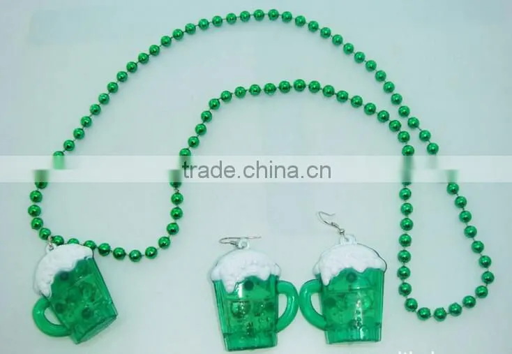 Popular hot LED flashing light up SHAMROCK necklace for st patrick's day
