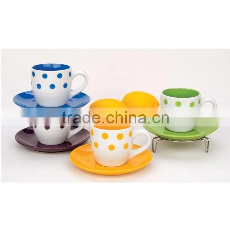 wholesale 180cc colored with coffee logo ceramic biscuit cups tea cup and saucer ceramic