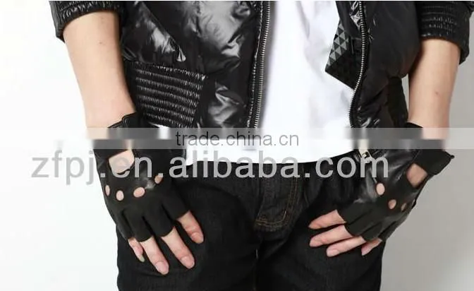 Genuine sheep skin men half finger driving leather gloves