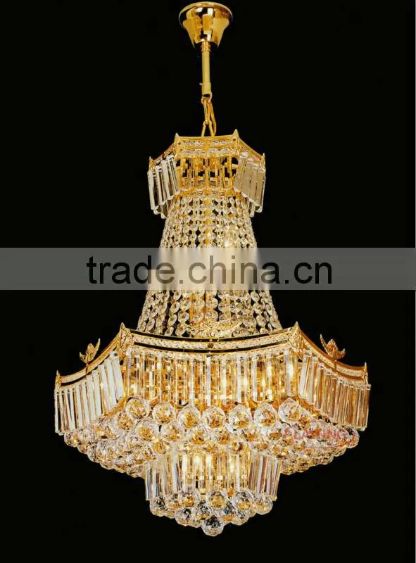 Golden latern-shaped chandelier, big crystal chandelier lighting