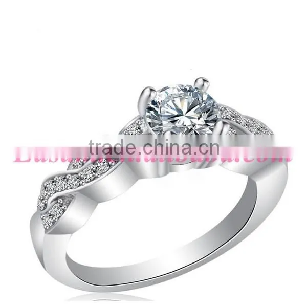 Custom silver crystal wedding ring/diamond engagement ring