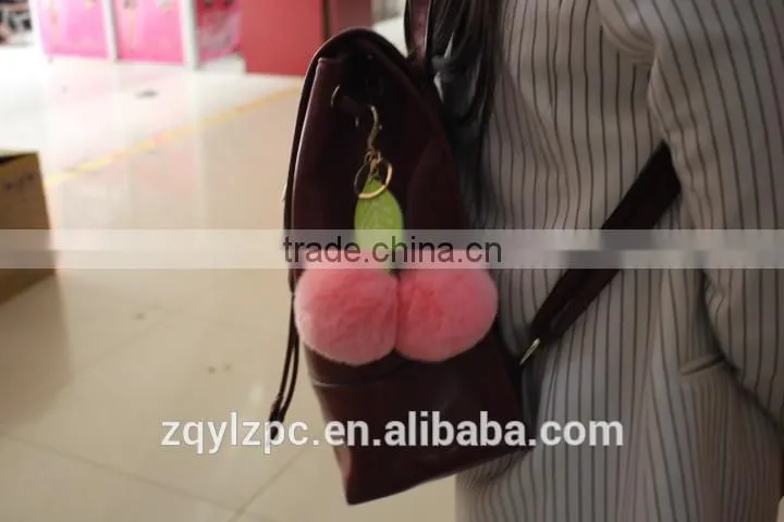 ball shape rex rabbit fur keyring/ real rex fur ball key chain with pompoms for bags