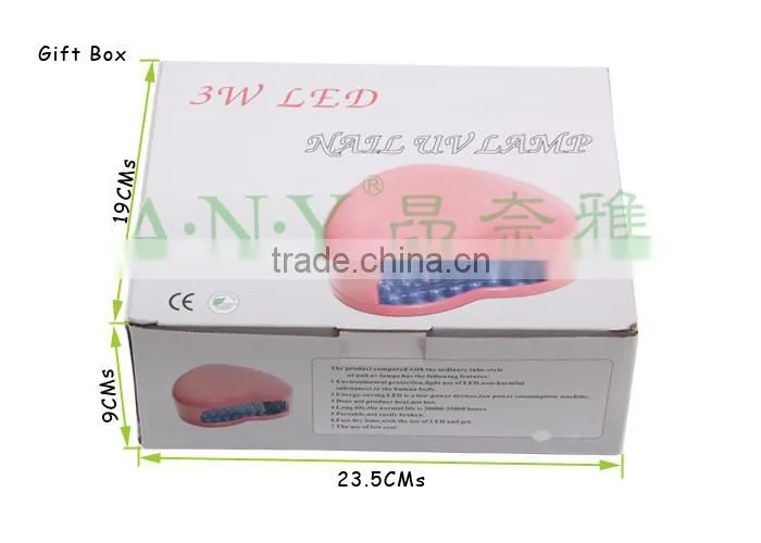 Professional Home Using White Heart Shape 3W Nail Curing Light UV Nail Polish Dryer
