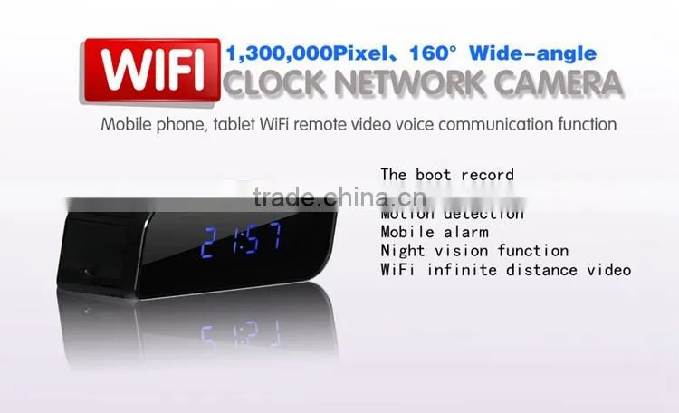 Night Vision 720P HD WIFI CLOCK Wifi Clock Mobile Phone Alarm Clock P2P Wifi Pinhole Hidden Alarm Clock Camera