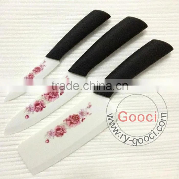 GOOCI Advanced Kitchen Cutlery Ceramic Knife White Blade Printed flower in blade