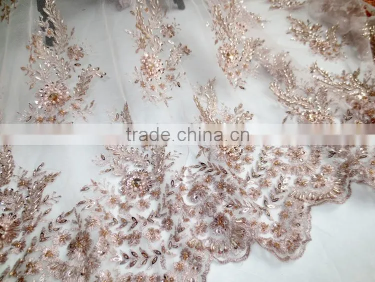2015 New arrival high quality french net beaded lace fabric turquoise blue french lace fabric