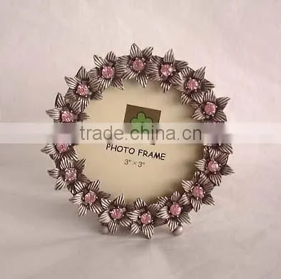 jewel in flower decorated metal zinc alloy photo frame for home decoration