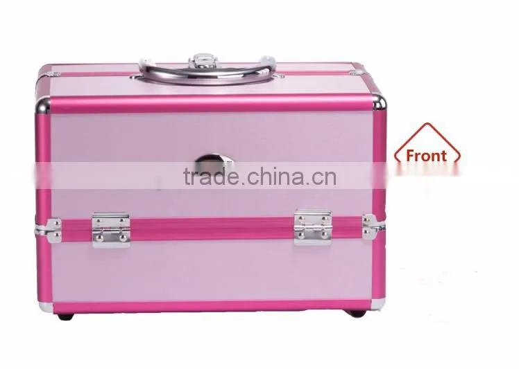 Sunrise essential pro aluminum makeup train case with rolling tray and lock pink purple colors