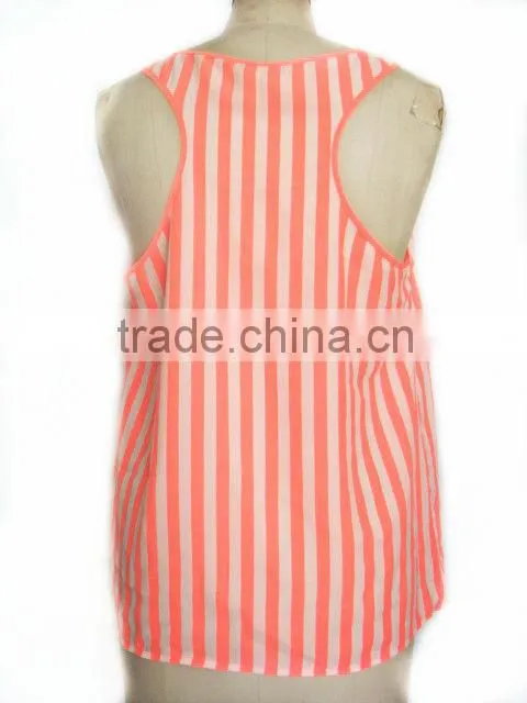 Sleeveless Neon Printing Chiffon Ladies Tank Top