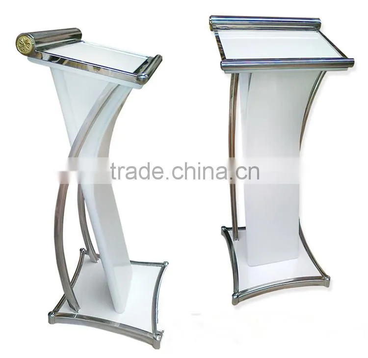Factory Direct Sale Unique Metal Standing Speech Podium,White Platform Rostrum Dais