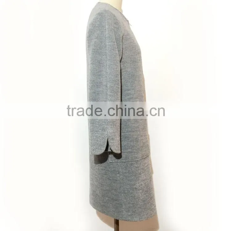 2016 AW woolen garment customized woman ladies fashion collarless slim fit