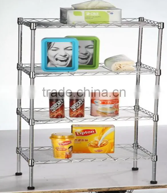 4 tiers Steel metro wire shelving system,chrome finish