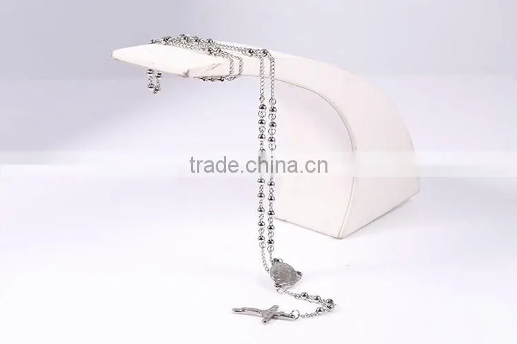 Most popular new fashion Jesu cross silver beads chain necklace for christmas gift