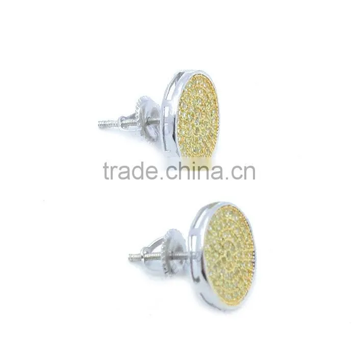 Round shape stud earring micro pave setting zircon jewelry in 925 silver