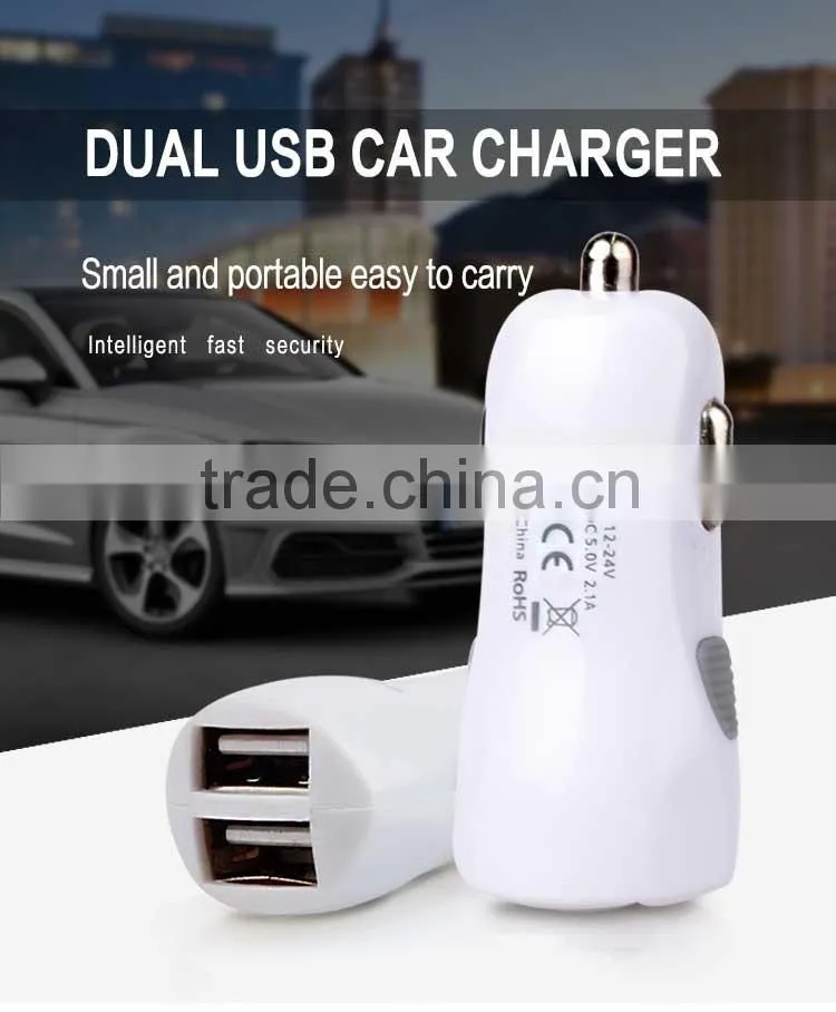 Fast charging mini dual USB car charger for mobile phone