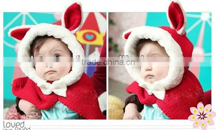 Children rabbit winter hooded scarf hat