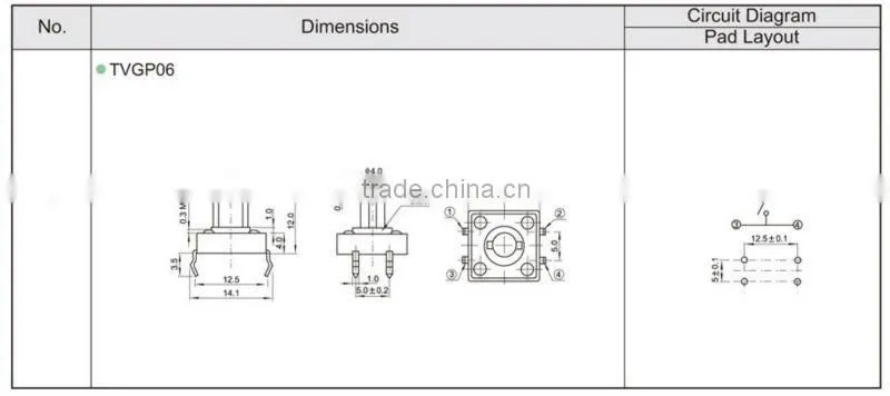 FTVGM06 12mmx12x12 4pins 3 way touch switch