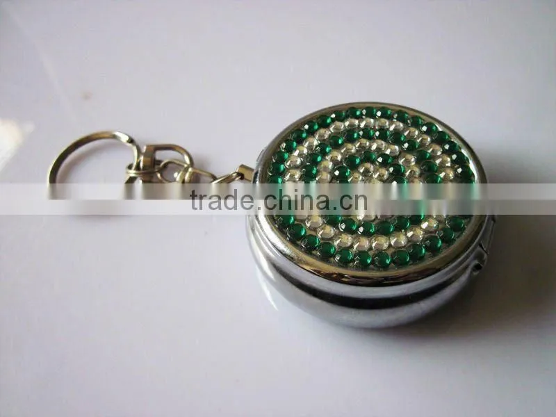 Round Pocket Rhinestone Ashtray with Keyring,Mini Poket Ashtray