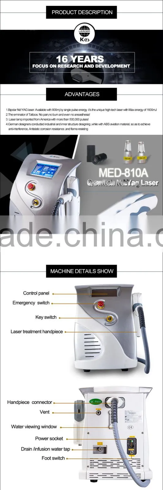 beauty machine nd.yag long pulsed laser tattoo removal with medical CE