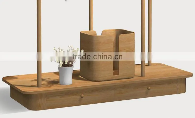 Modern Fashion Solid Wood Clothes Tree Stand Coat Racks With Drawer