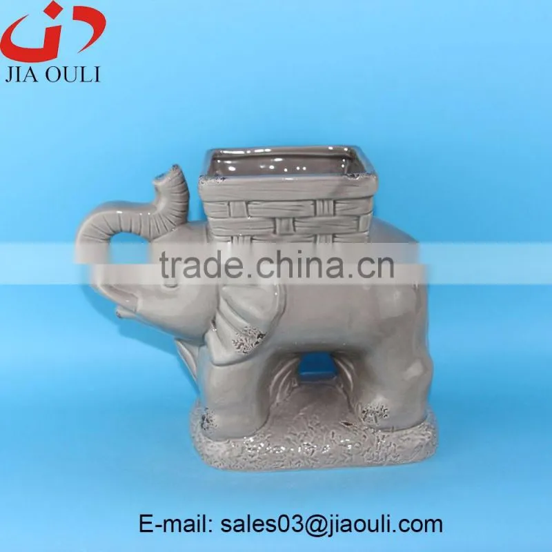 Antique Animal flower pot, Ceramic Elephant planter