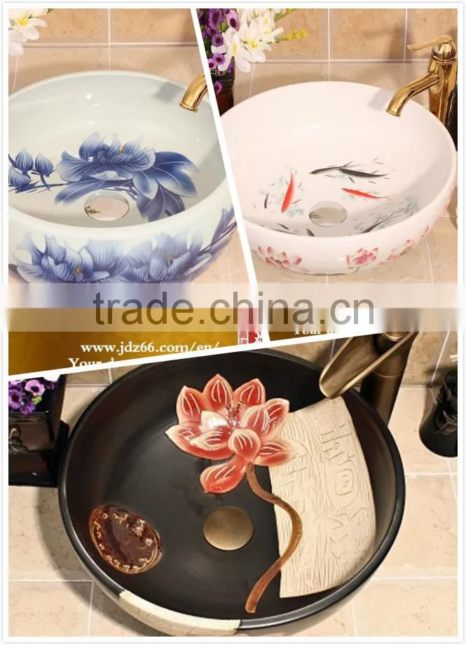 Blue color glaze cheap ceramic bathroom sinks of Italian style
