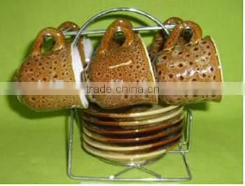 Animal glazed customized ceramic coffee mug sets with rack
