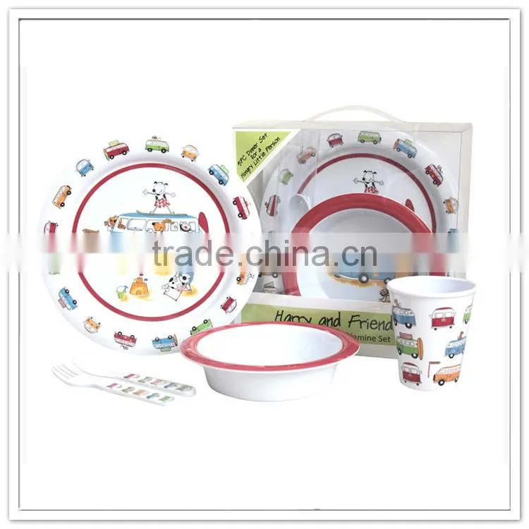 5pcs Toy car printed melamine dinner sets, giftbox packed infant tableware for kitchen
