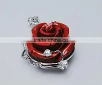 wholesale 30-40mm red Chinese rose flower shape coral pendant with diamond